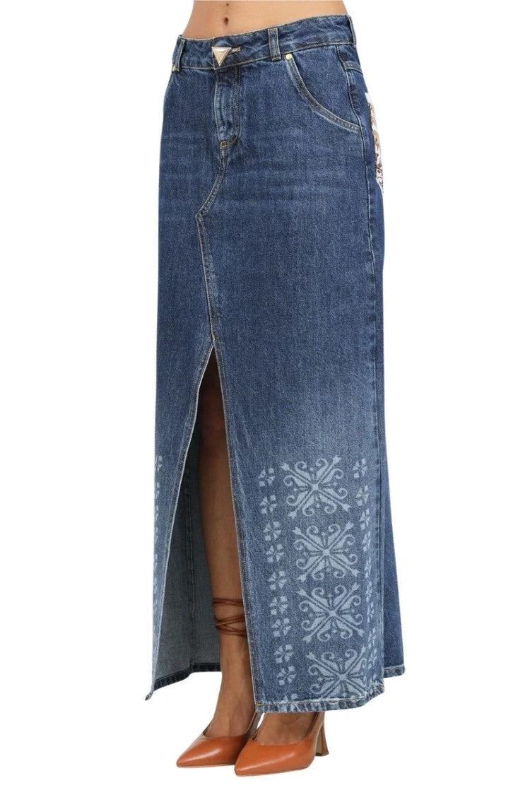Akep Long Denim Skirt - Blue