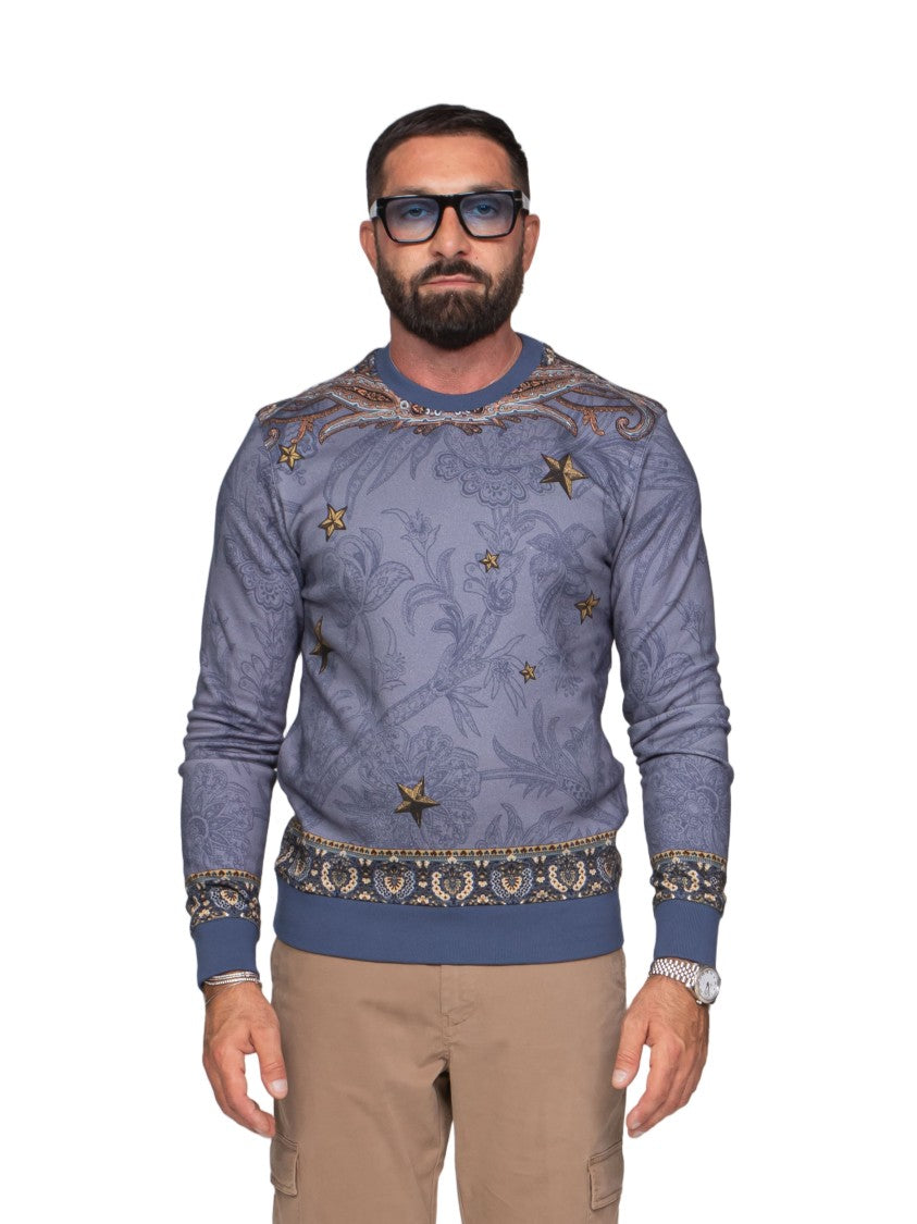 Etro Ornate Blue Long-Sleeve Sweater With 3D Logo Design