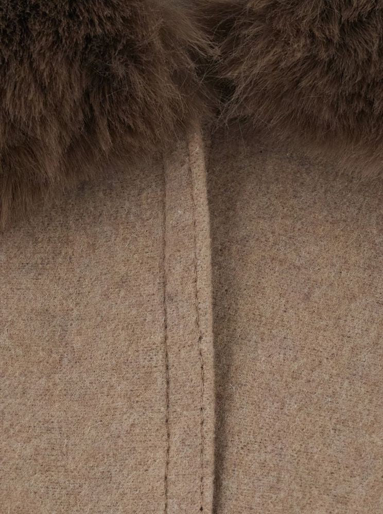 Twin-Set Plush Fur Trim Loose-Fitting Cape Coat