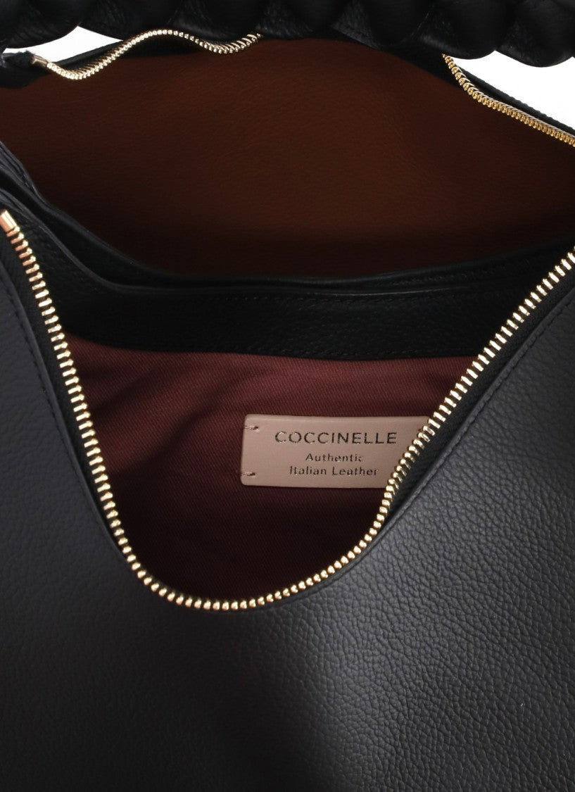 Coccinelle Double Compartment Handbag With Woven Handle And Metallic Logo