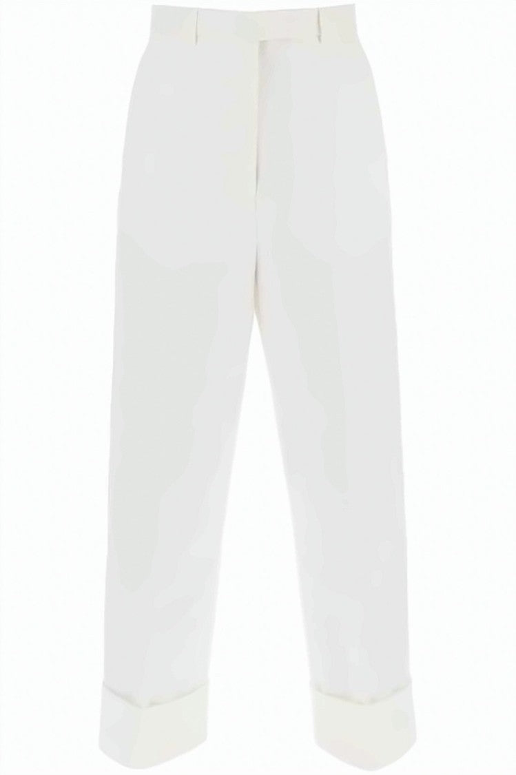 Thom Browne High-Waisted Cotton Canvas Trousers With Wide Cuffs