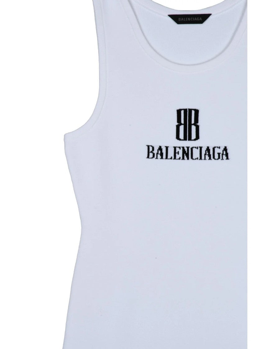Balenciaga White Viscose-Blend Stretch Tank Top
