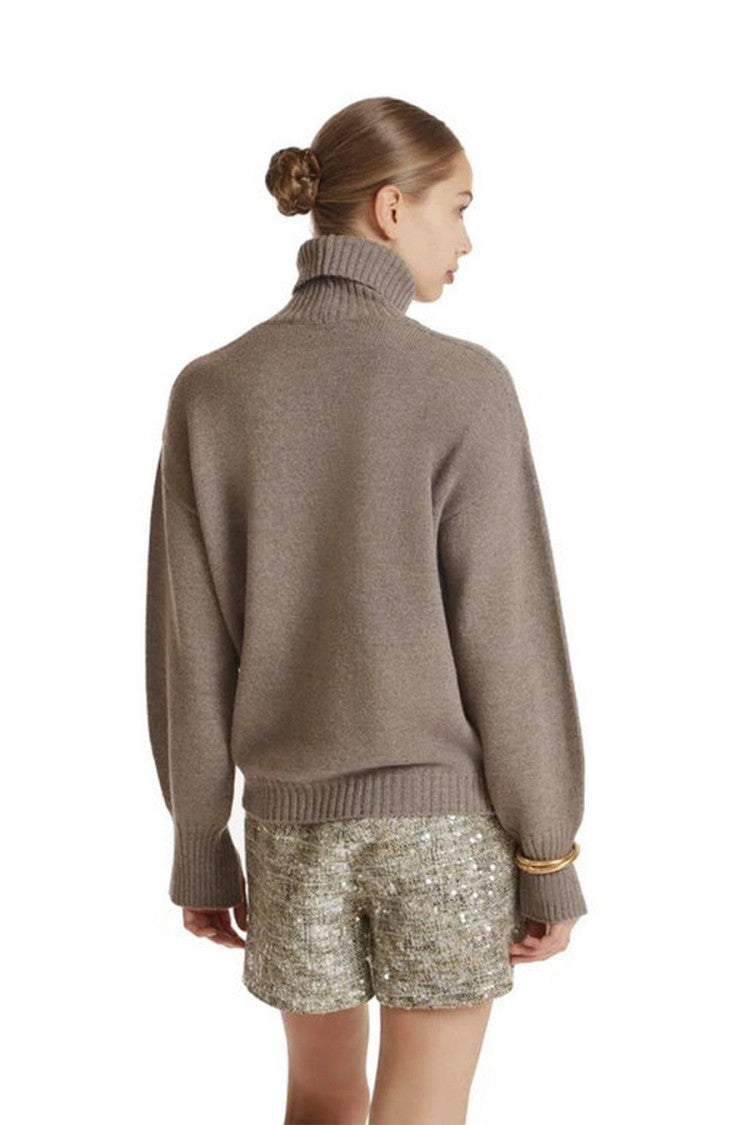 Simona Corsellini Taupe Wool Cutout Turtleneck Sweater