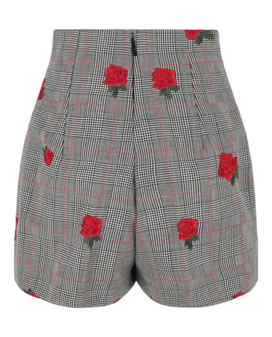 Versace Rose-Embroidered Check-Print Shorts