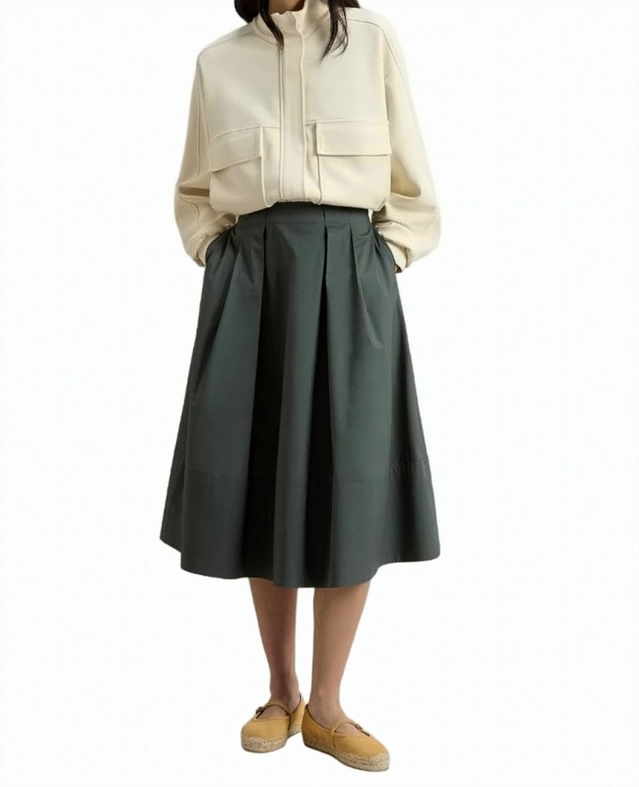 Woolrich Pure Cotton Poplin Front Pleated Skirt