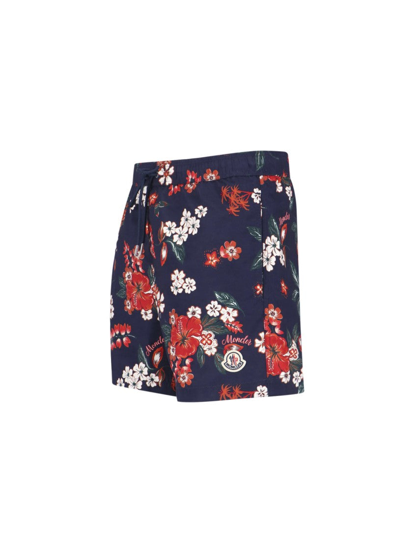 Moncler Blue All-Over Floral Pattern Swim Shorts
