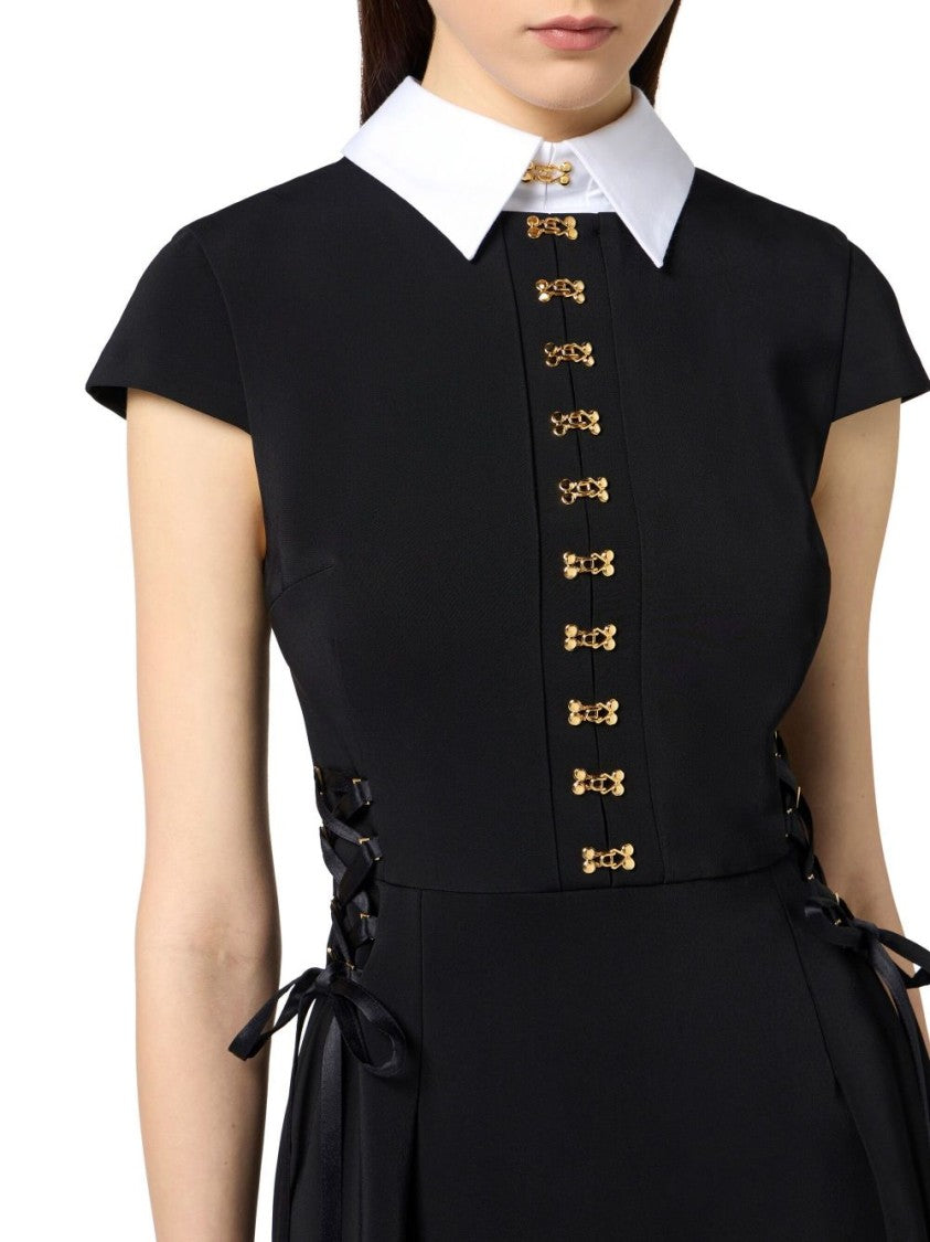 Elisabetta Franchi Mini Dress With Contrasting Collar And Decorative Clasps