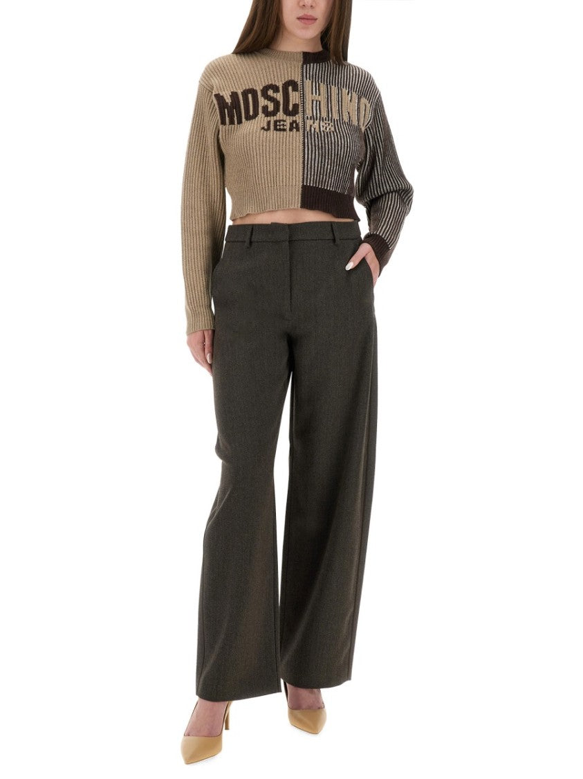 Moschino Cropped Split Design Jersey With Inlay Logo