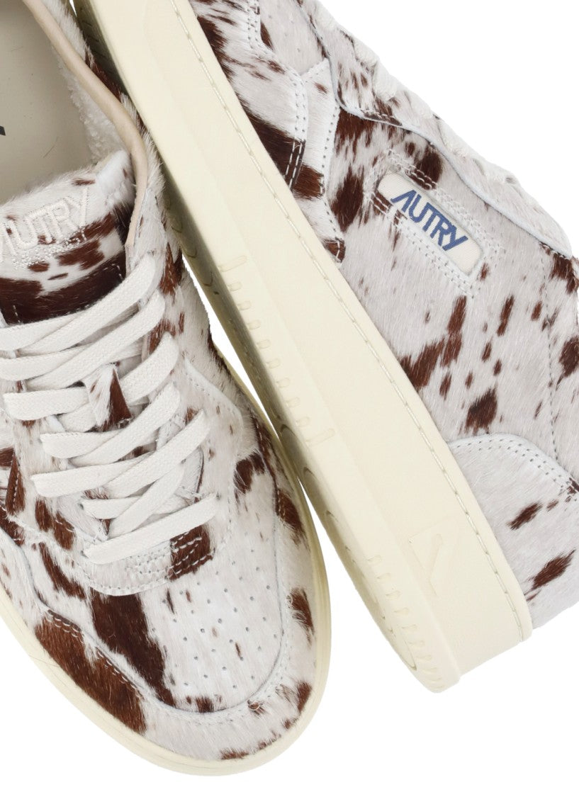 Autry Cow-Print Pony Leather Low-Top Sneakers