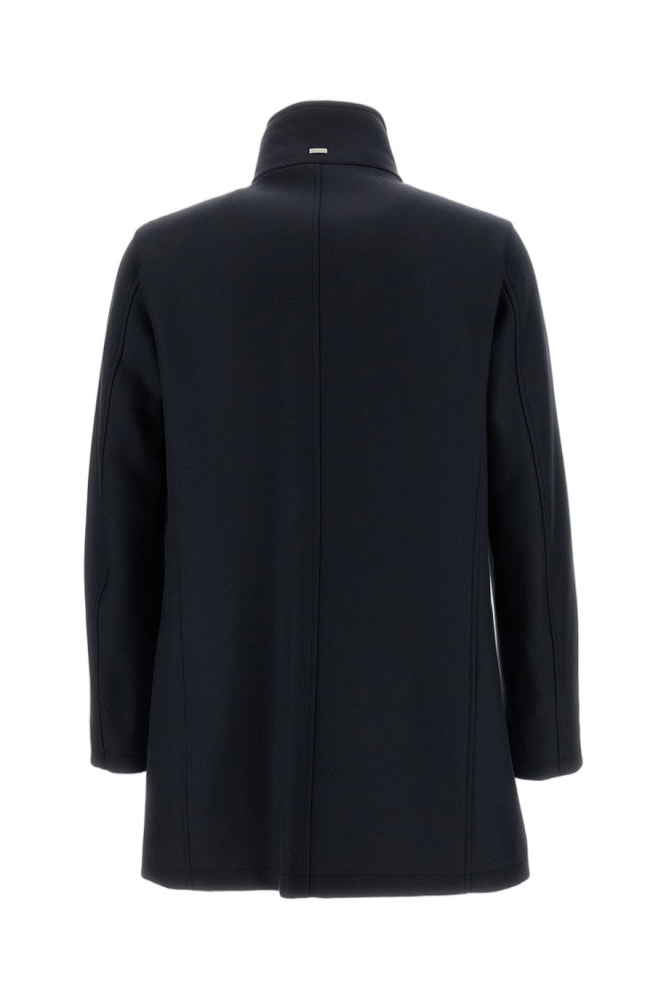 Herno Blue Ecowool Light Faux Fur Virgin Wool Coat