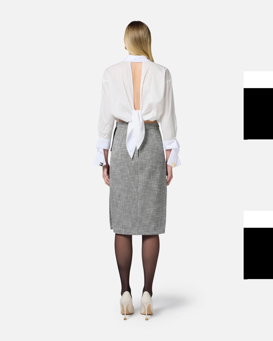 Elisabetta Franchi White Shirt With Rhinestones And Knot