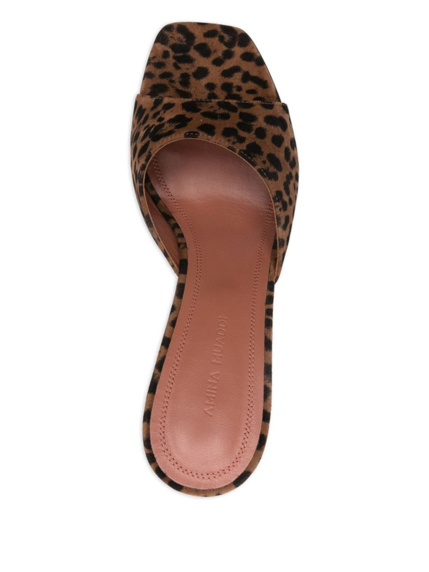 Amina Muaddi Brown Hourglass Heel Sandals With Leopard Suede