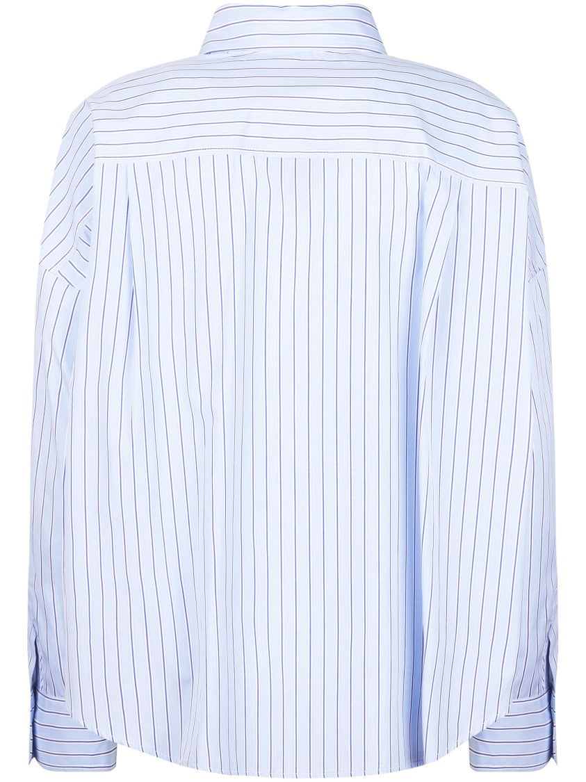 Max Mara Light Blue Striped Cotton Shirt With Pointed Collar