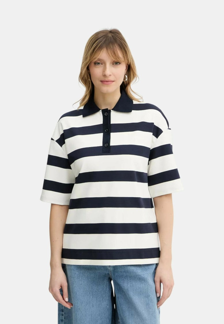 Max Mara Navy Striped Viscose Polo Shirt