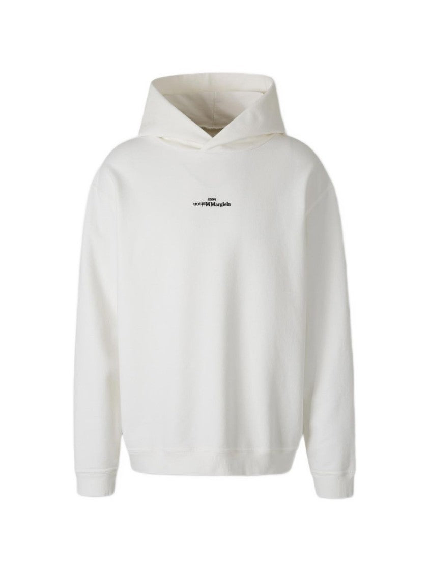Maison Margiela Minimalist Ribbed Cuffs White Cotton Hoodie