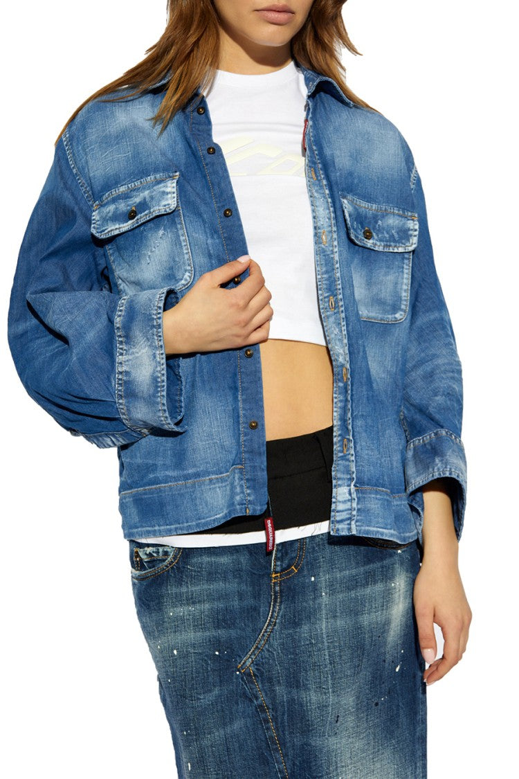 Dsquared2 Relaxed Fit Blue Denim-Look Shirt With Modern Accents