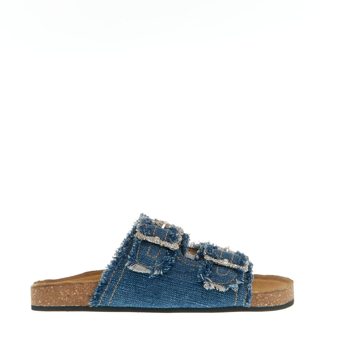 Strategia Jeans Slipper With Rhinestone Buckle