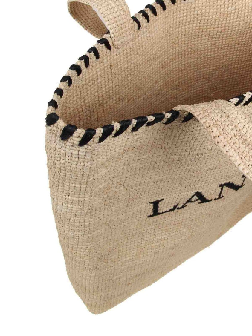 Lanvin Embroidered Logo Raffia Tote Bag