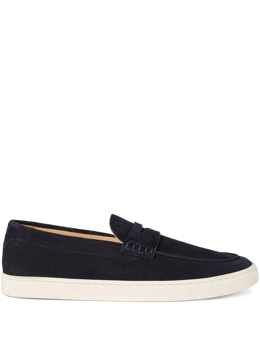 Brunello Cucinelli Suede Penny Strap Rubber Sole Loafers