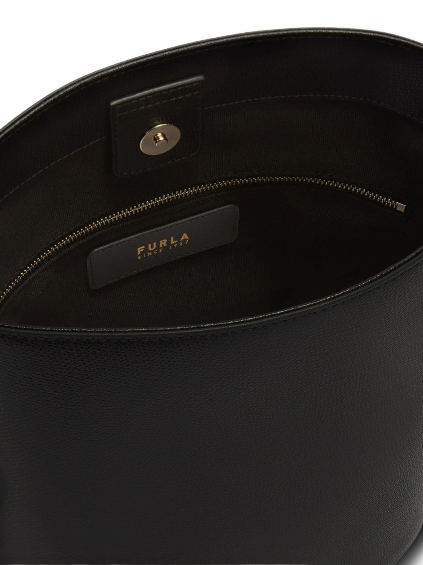 Furla Black Leather Logo Shoulder Bag