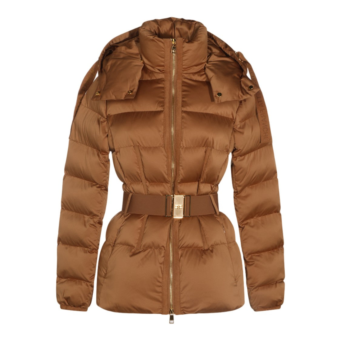 Elisabetta Franchi Quilted Padded Jacket With Detachable Hood And Gold-Tone Buckle