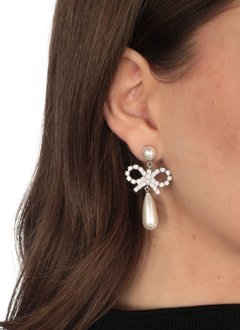 Self-Portrait Pearl Bow Droplet Earrings