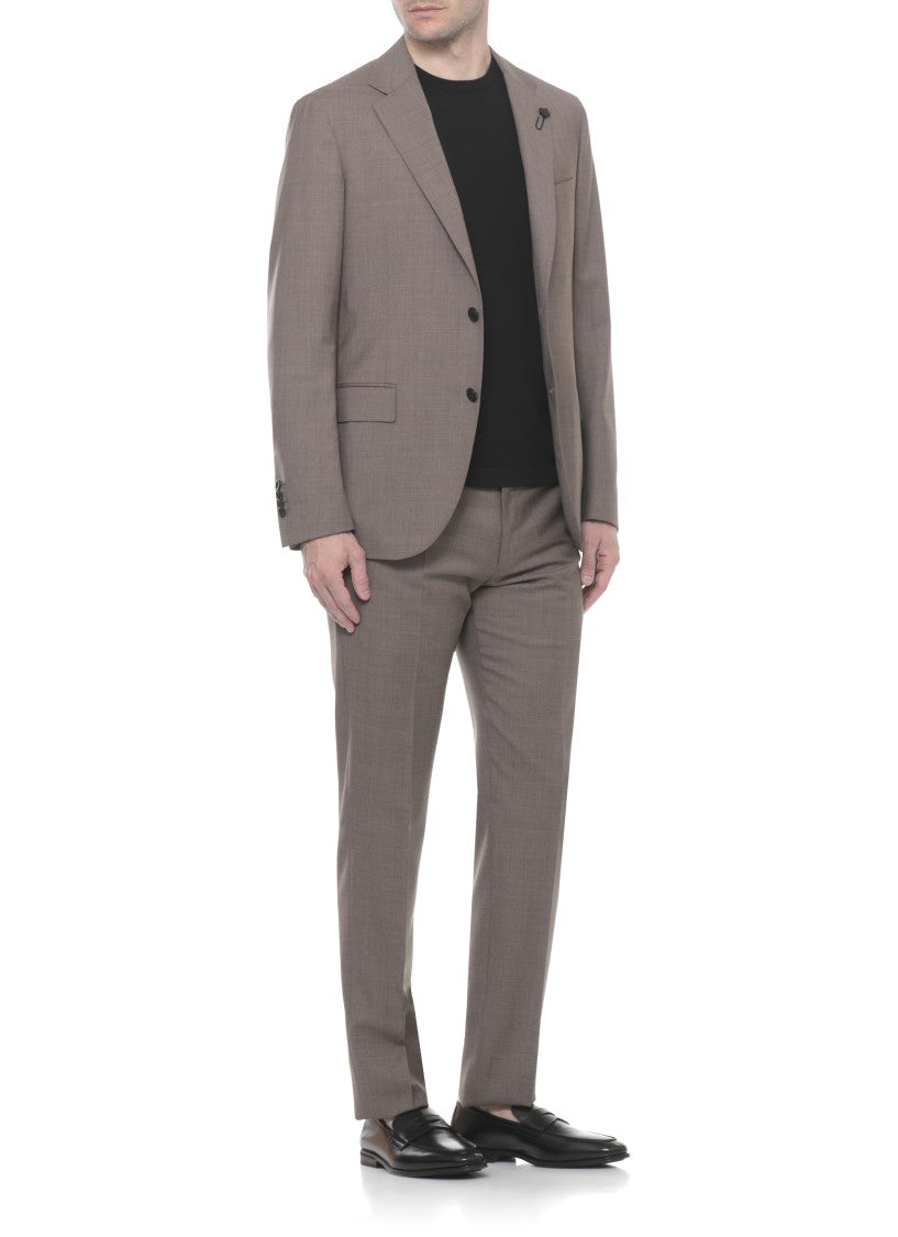 Lardini Brown Wool Lapel Pin Suit