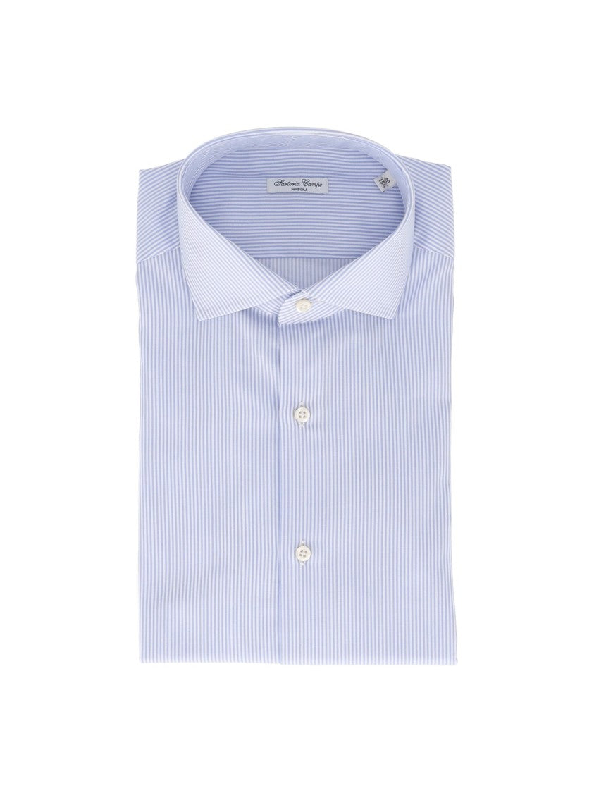 Sartoria Del Campo-Sonrisa Light Blue Pinstripe Cotton Dress Shirt