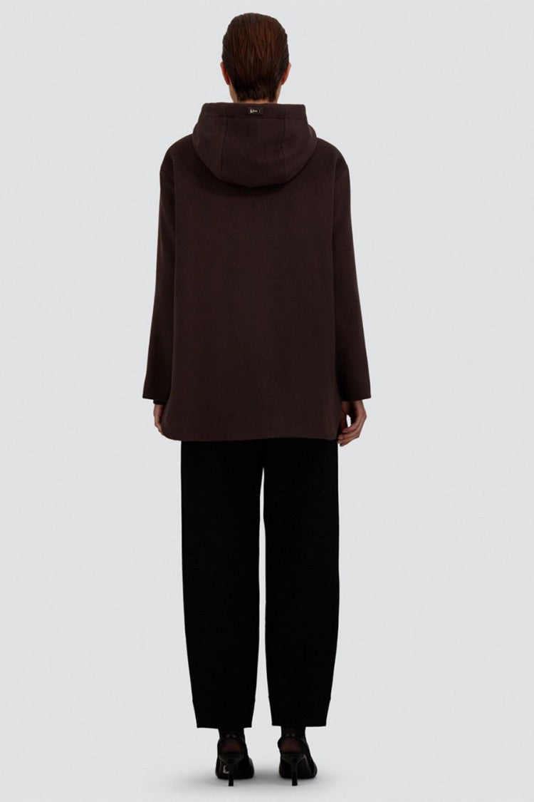 Herno Brown Wool Drawstring-Hood Swing Jacket