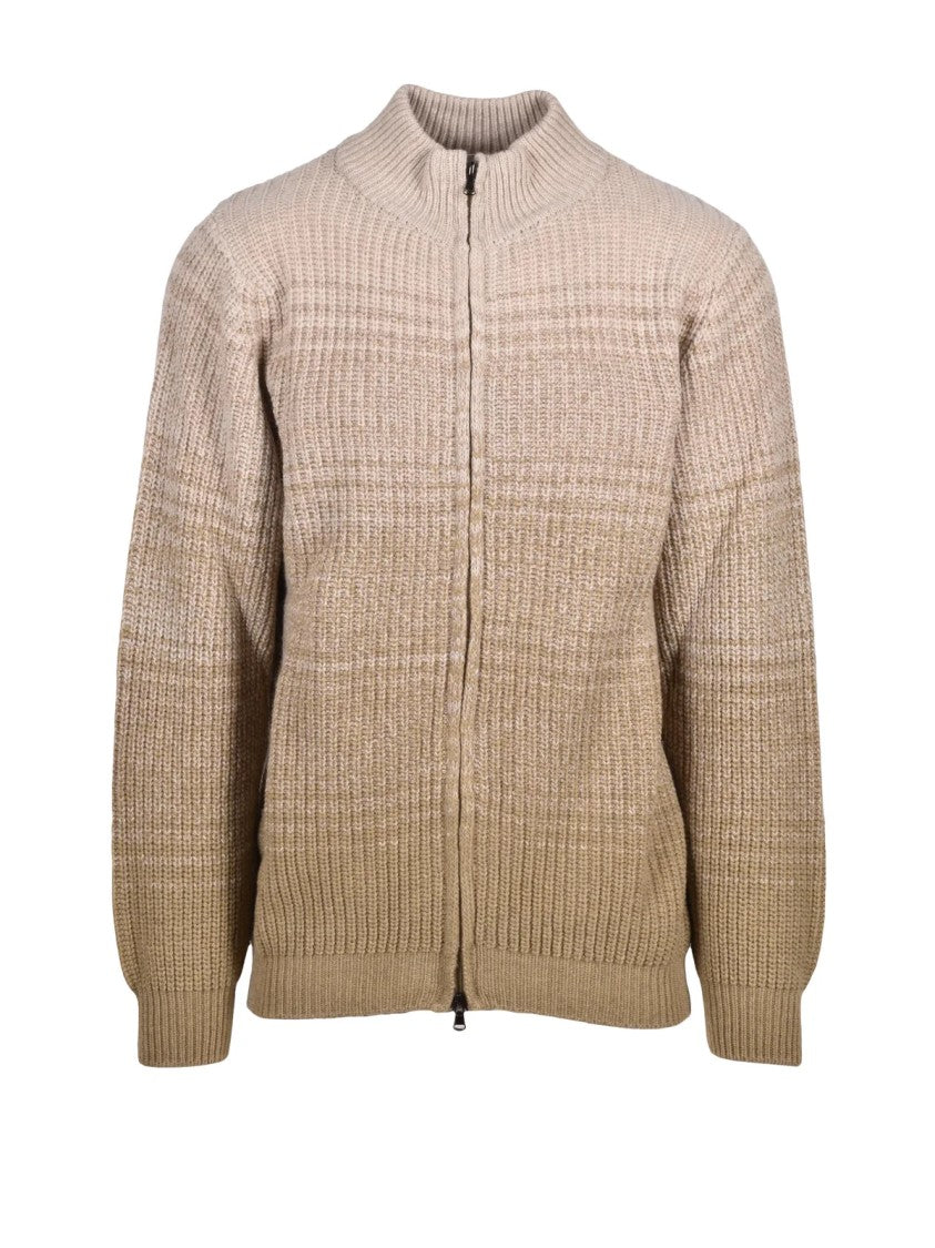 Cashmere Company P. Ribbed Zip-Up Cardigan With High Collar And Gradient Texture