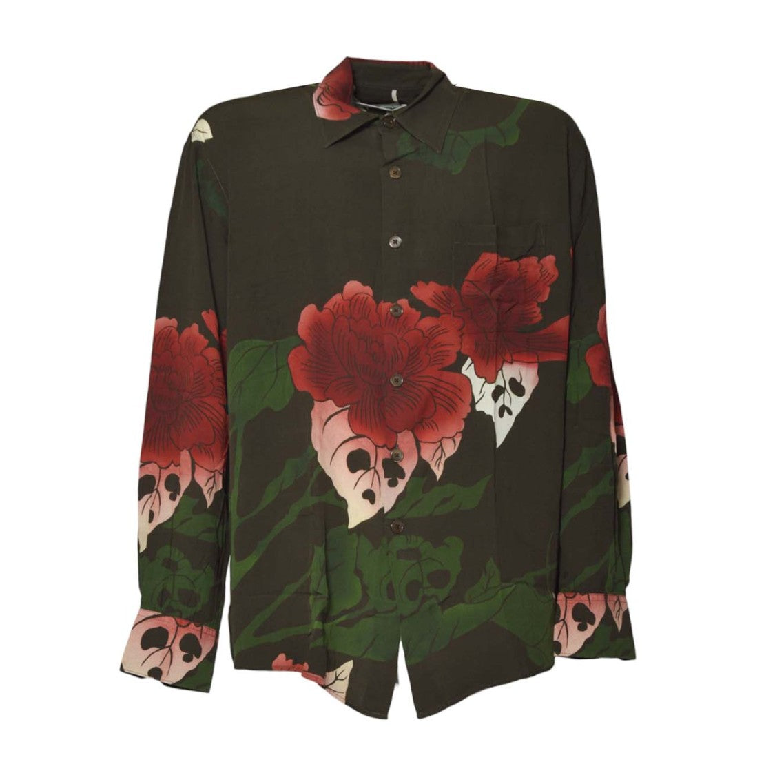 Our Legacy Dark Green Floral Print Long-Sleeve Button-Up Shirt