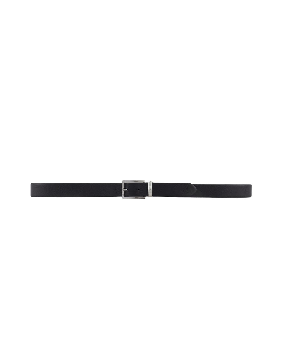 Emporio Armani Black Eagle Embossed Reversible Bovine Leather Belt