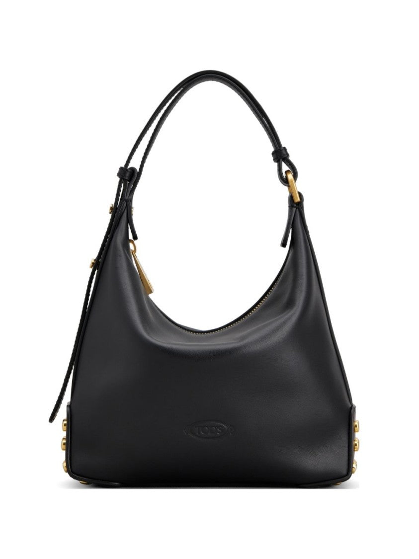 Tod's Sleek Black Handbag With Gold-Tone Studs And Adjustable Strap