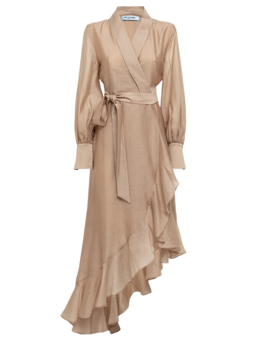 Blugirl Maxi Dress With Asymmetrical Hem And Ruffled Flounce