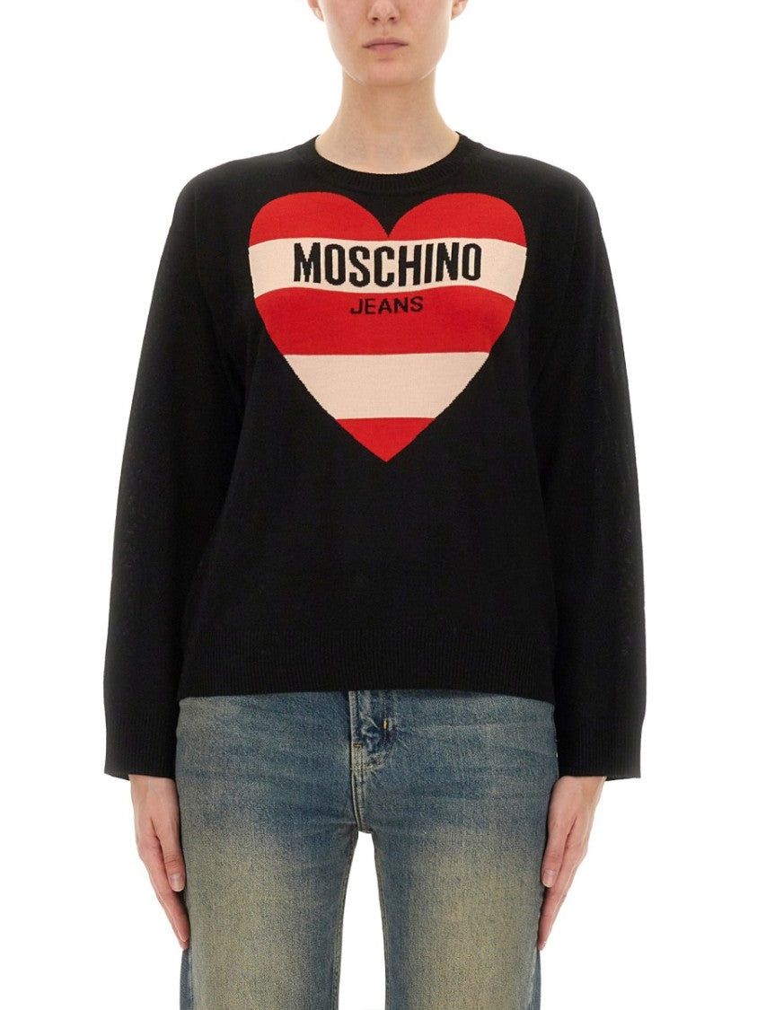 Moschino Heart Graphic Knit Sweater With Crew Neckline
