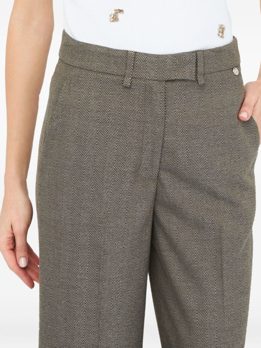 Liu Jo Tailored Wide-Leg Trousers With Subtle Herringbone Pattern