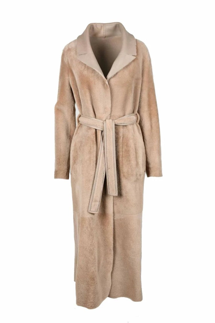 Myskin Beige Leather Coat With Tailored Design