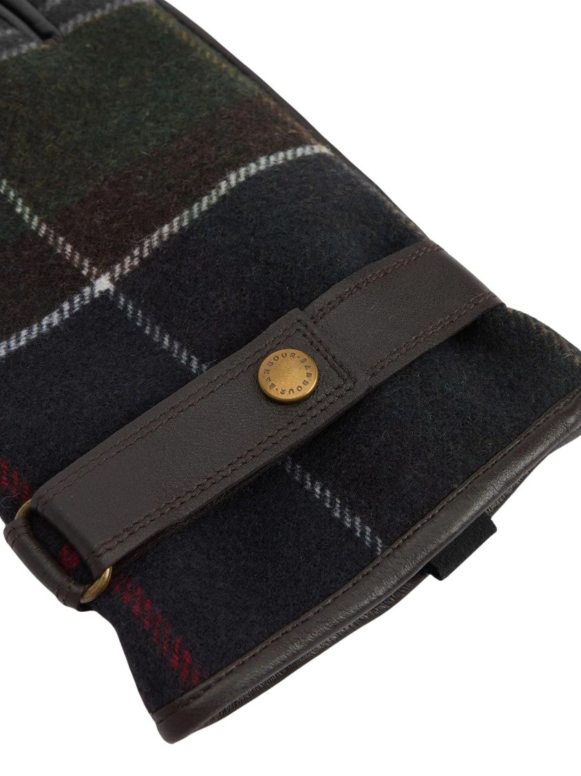 Barbour Leather-Plaid Secure Wrist Strap Leather Gloves
