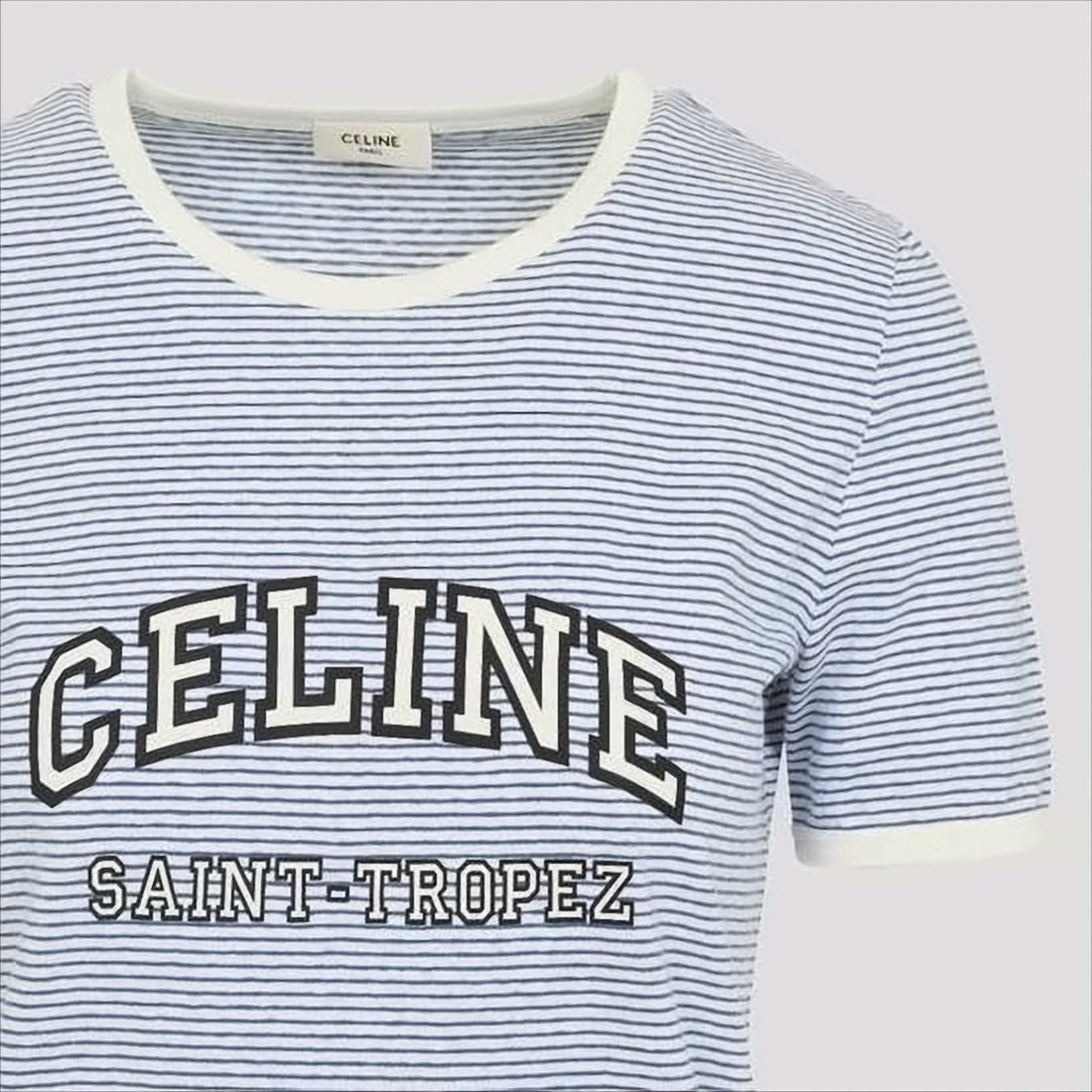 Celine Tailored Short-Sleeved Striped T-Shirt With Bold Branding