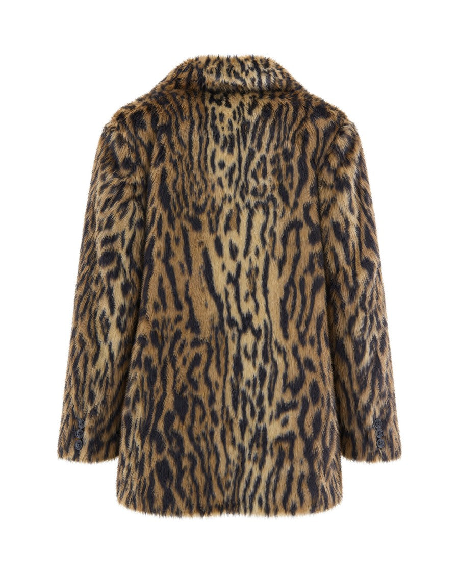 Stand Studio Leopard Print Emmie Single-Breasted Faux Fur Blazer
