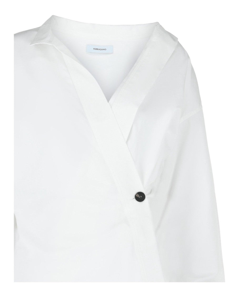 Ferragamo Asymmetric Cotton Dress Shirt With Crossover Front