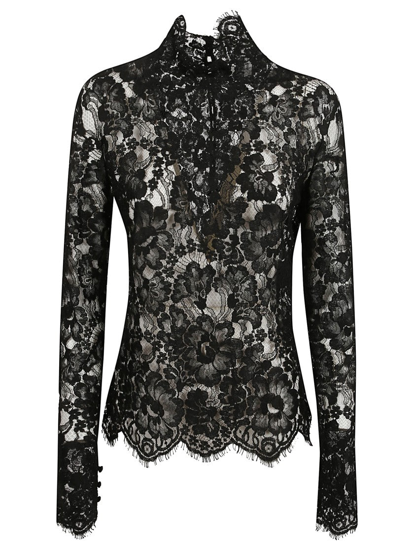 Saint Laurent Sheer Lace Long Sleeve Top
