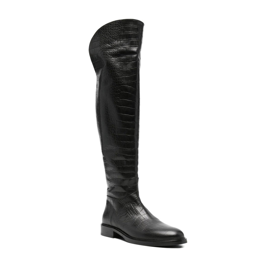 Adrianna Feretti Black Crocodile-Textured Leather Boots