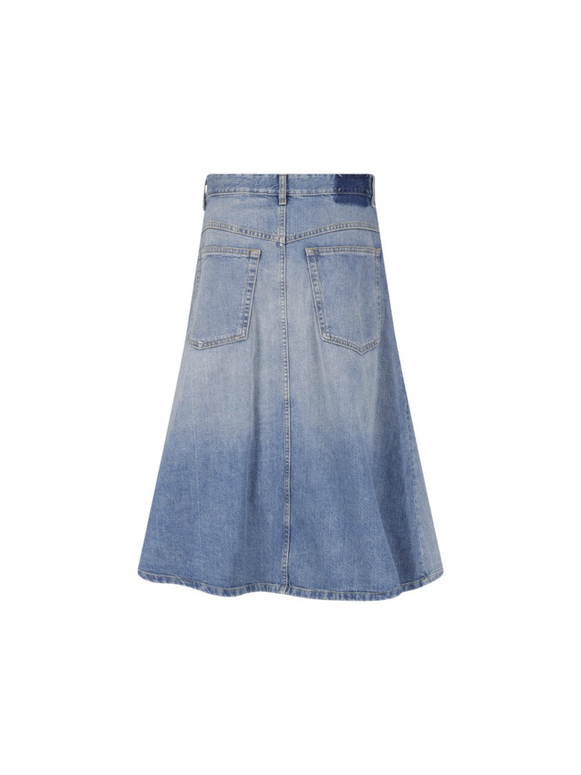 Maison Margiela Midi Denim Skirt With Classic Five-Pocket Design And Belt Loops