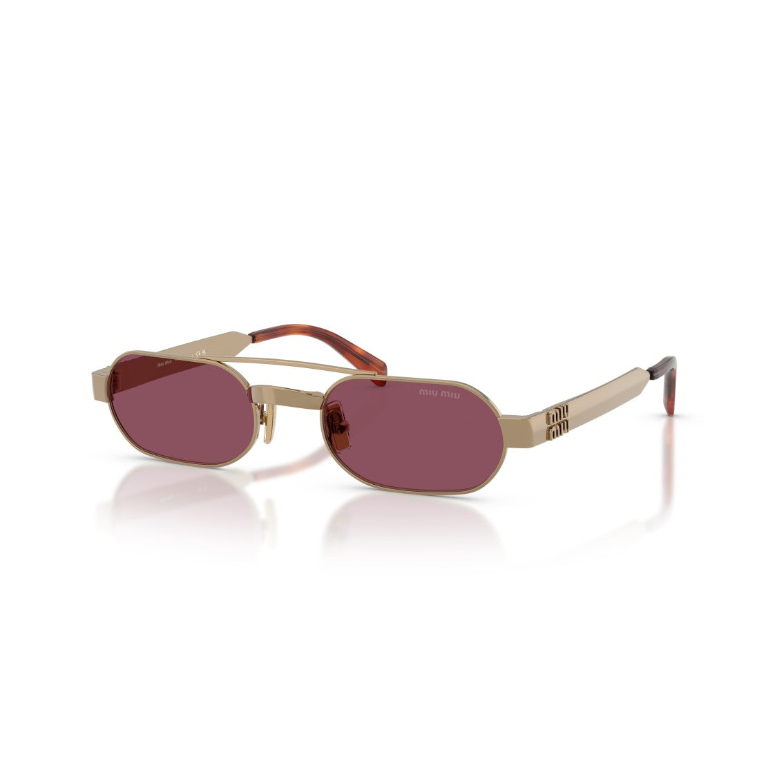Miu Miu Gold-Tone Metal Frame Sunglasses With Oval Lenses