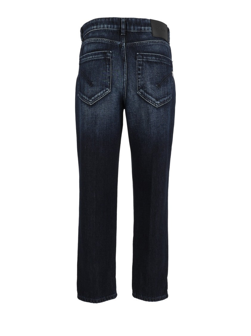 Dondup Cropped Indigo Jeans With High-Rise Waist And Classic Five-Pocket Design