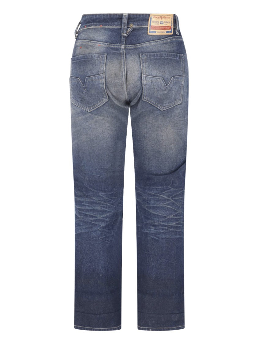 Diesel Blue Bootcut Destroyed Cotton Jeans