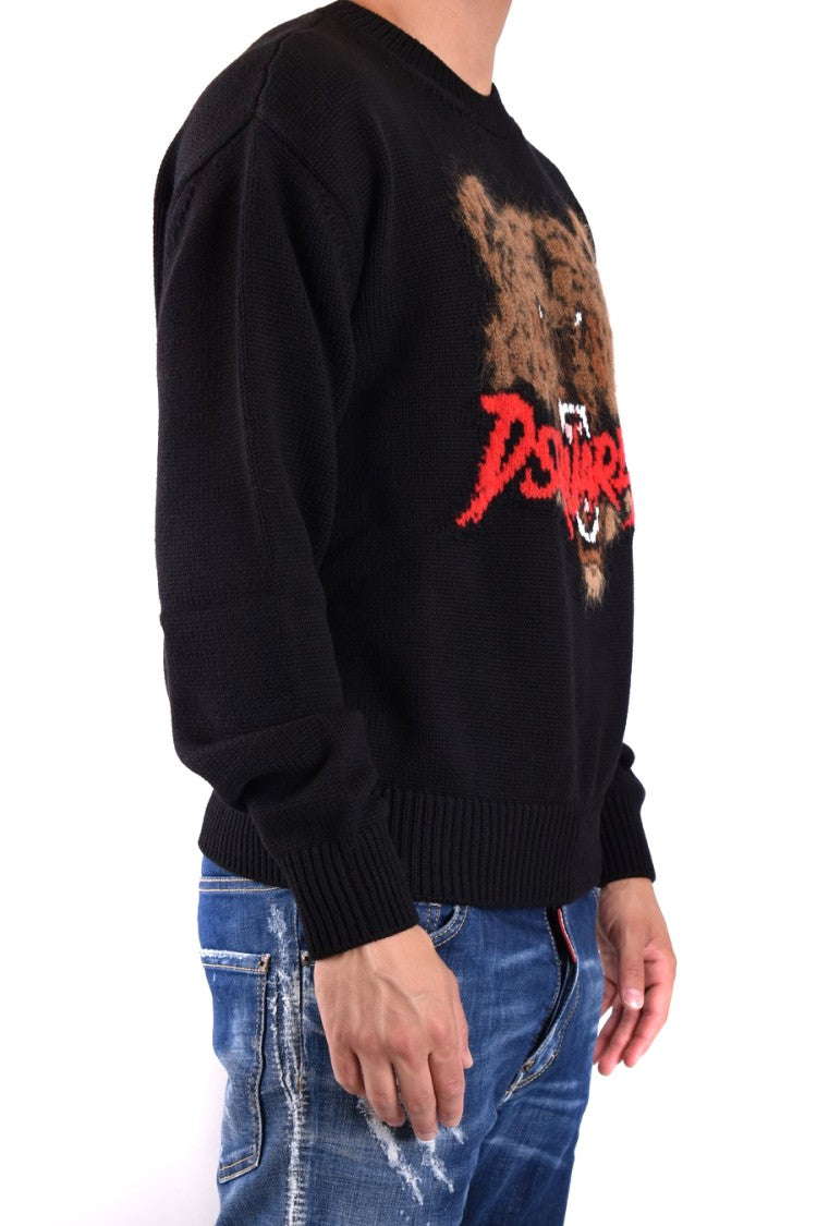 Dsquared2 Black Knitwear With Bear Graphic And Relaxed Fit