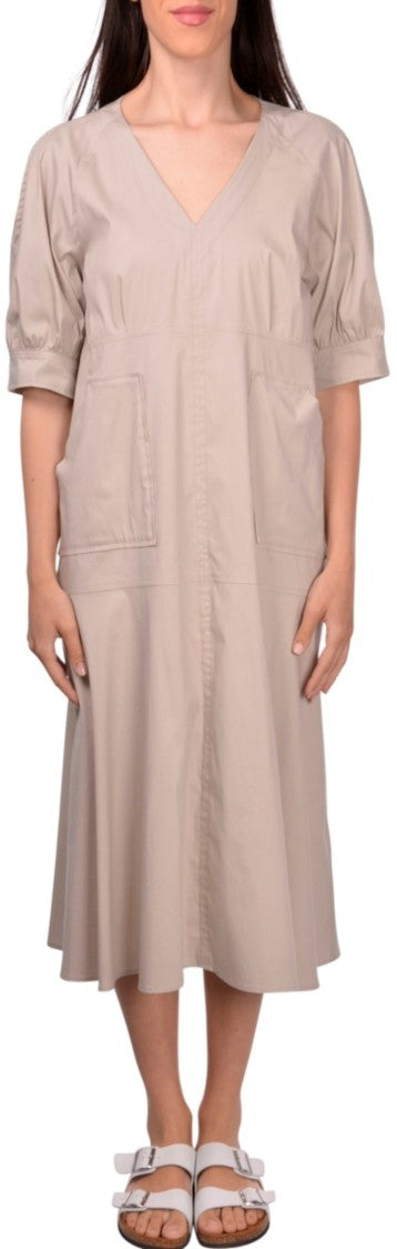 Paolo Fiorillo Capri V-Neck Midi Dress With Pleated Hem