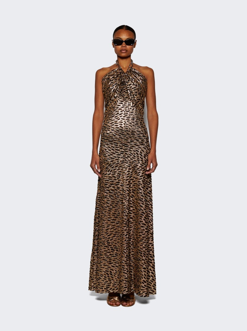 Rabanne Chain Halter Neck Gown Tiger Lurex